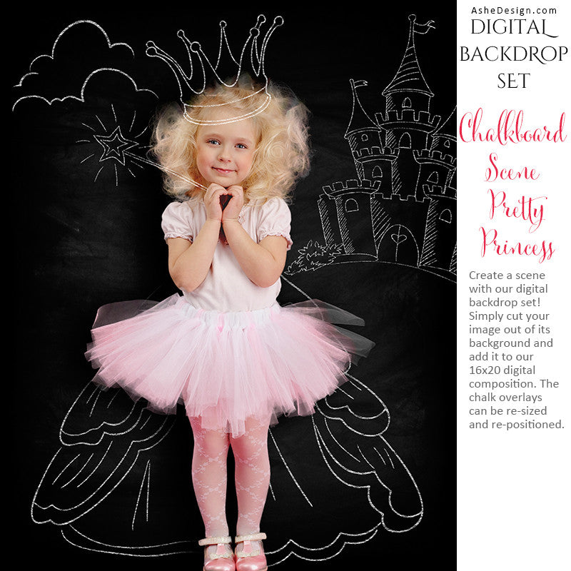 Ashe Design | Digital Backdrop Set | Chalkboard Scene | Pretty Princess