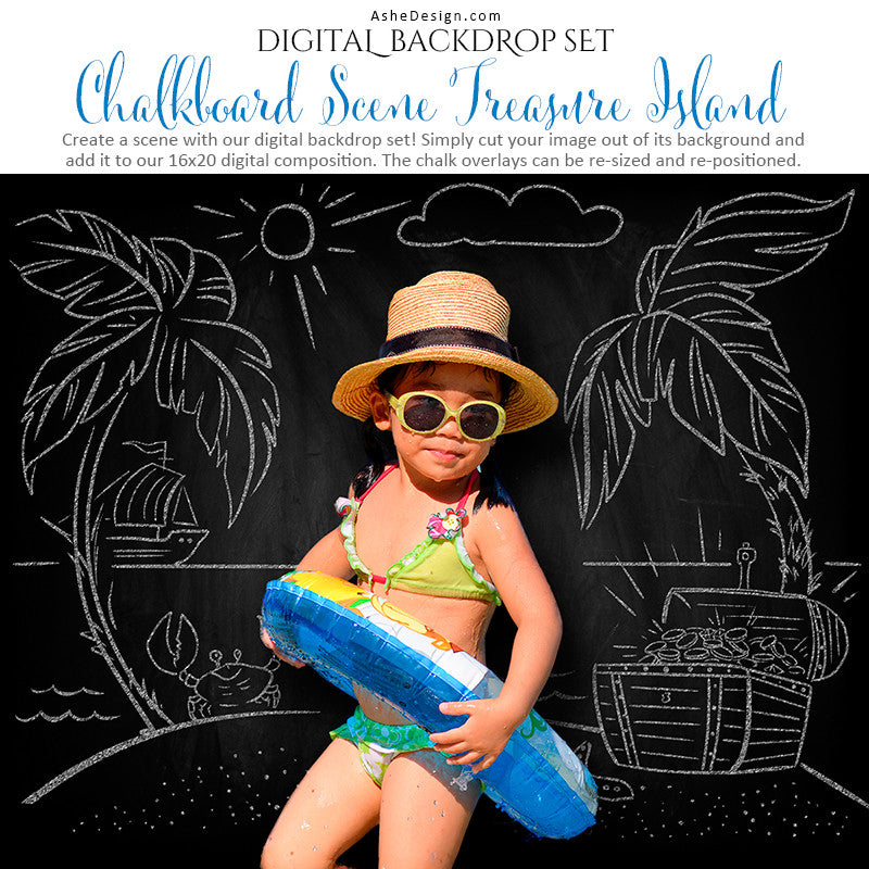 Ashe Design | Digital Backdrop Set | Chalkboard Scene | Treasure Island