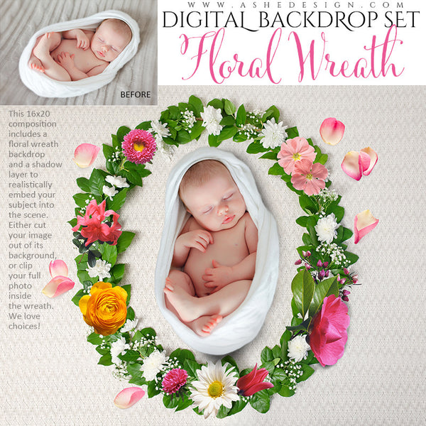 Ashe Design | Digital Backdrop Set | Floral Wreath