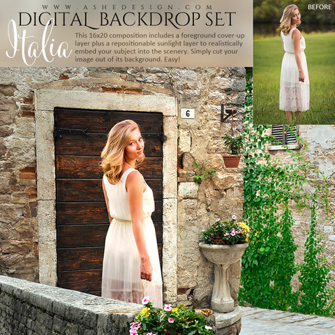 Ashe Design | Digital Backdrop Set | Italian Stone Villa | Italia