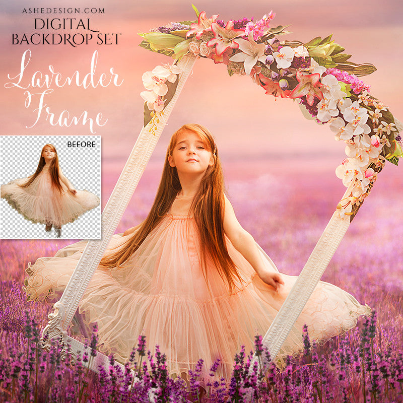 Ashe Design | Photoshop Template | Digital Backdrop Set | Lavender Field Flower Frame