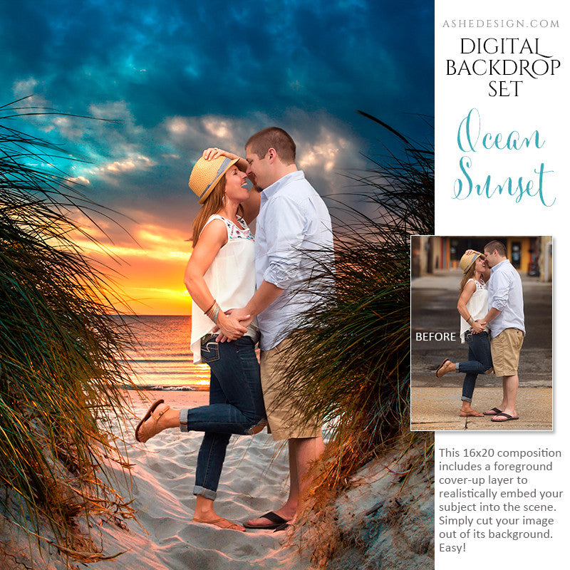 Ashe Design | Digital Backdrop Set | Ocean Sunset