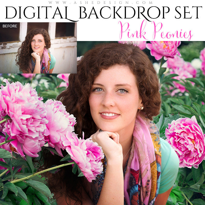 Ashe Design | Digital Backdrop Set | Pink Peonies