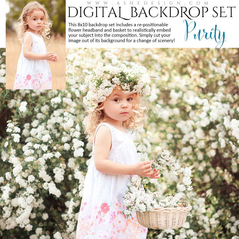 Ashe Design | Digital Backdrop Set | 8x10 | Purity White Flowers
