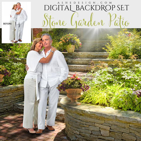 Ashe Design | Photoshop Template | Digital Backdrop Set | Stone Garden Patio