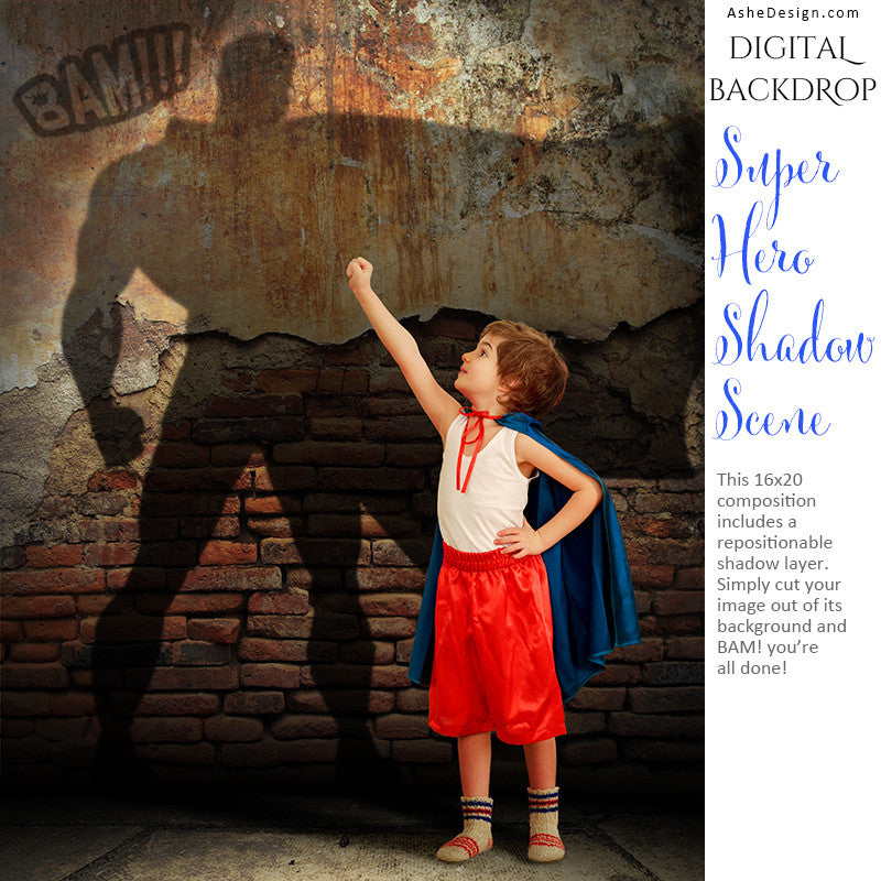 Ashe Design | Digital Backdrop Set | Super Hero Shadow Scene | Boy