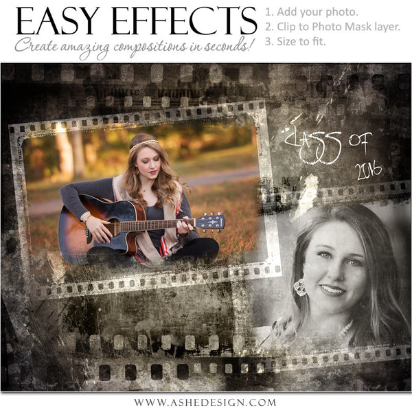 Ashe Design | Easy Effects | Film Strip Grunge Poster | Senior Girl