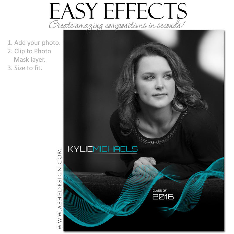 Ashe Design | Photoshop Poster Templates | Easy Effects | Abstract Waves Seniors