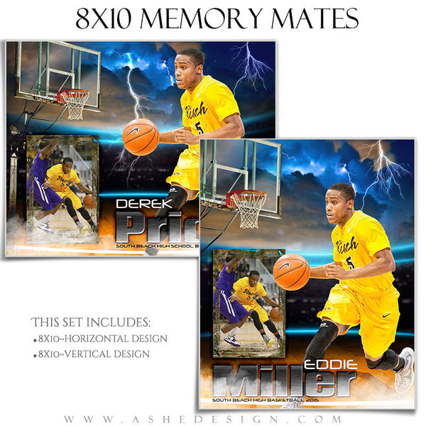 Ashe Design | 8x10 Memory Mate | Photoshop Templates | Lightning Strikes Basketball
