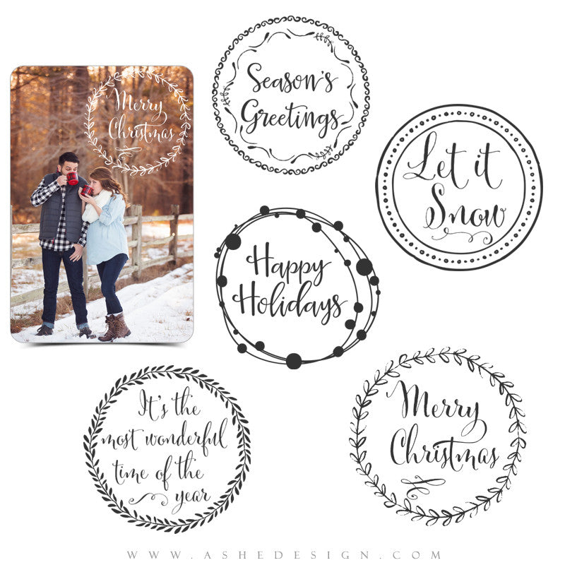 Photoshop Christmas Word Art Set | Holiday Wreaths