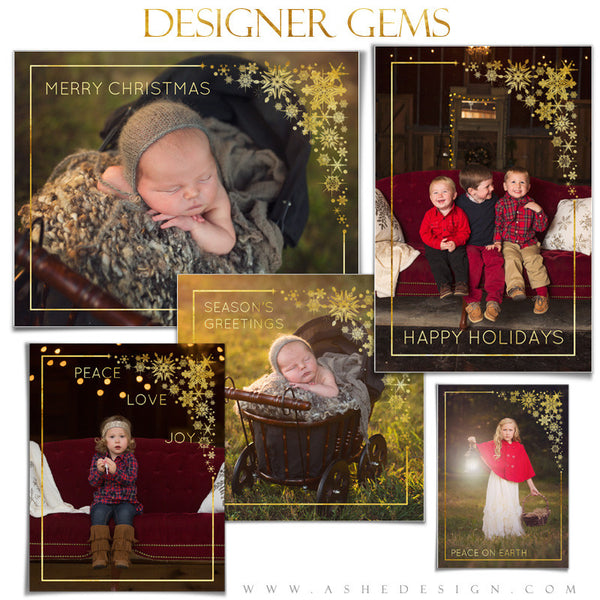 Customizable Designer Gems | Golden Snowflake Frame Overlays
