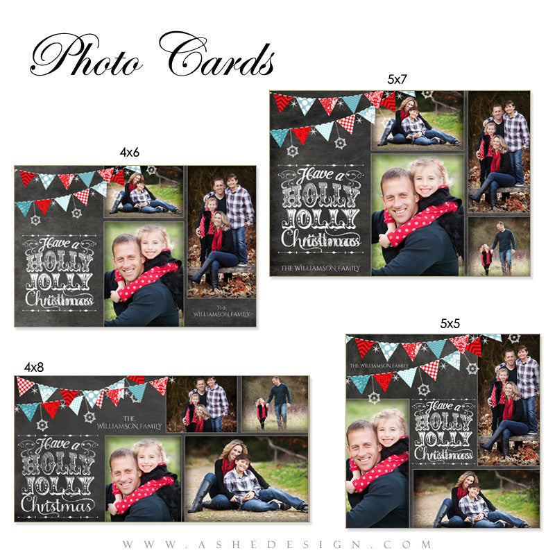 Christmas Photo Card Set - Chalkboard Holly Jolly Christmas