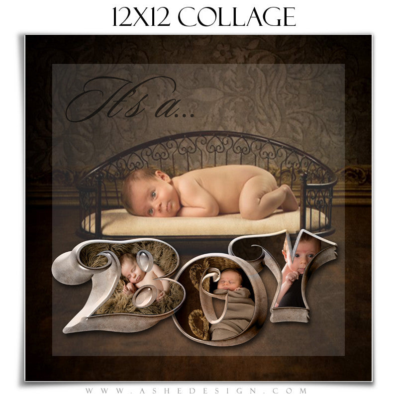 It's A Boy 3D Word Collage 12x12 web display