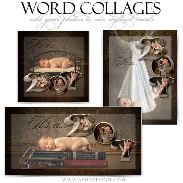 It's A Boy 3D Word Collage Set web display
