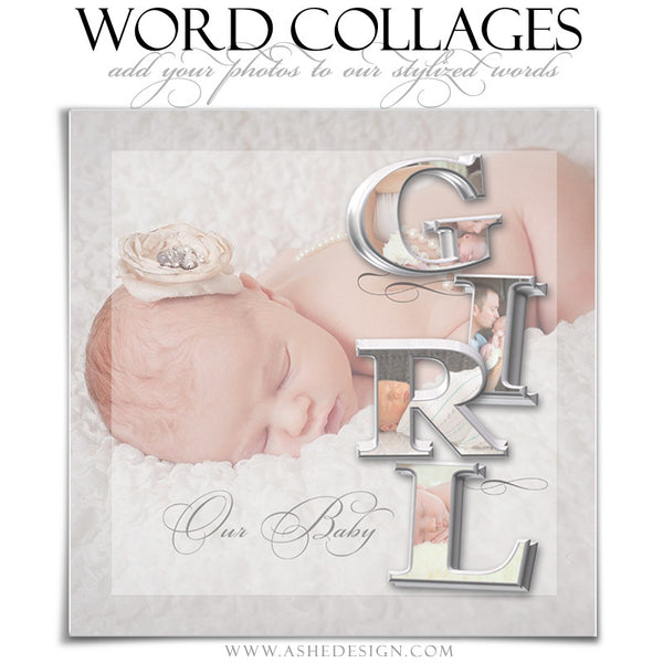 It's A Girl 3D Word Collage 12x12 web display