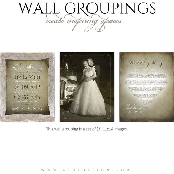Ashe Design | Wall Groupings Weddings Photography Templates | Our Love Story full set