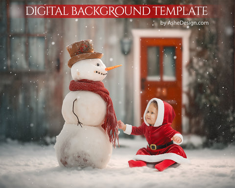 Digital Backdrop Set - Happy Snowman