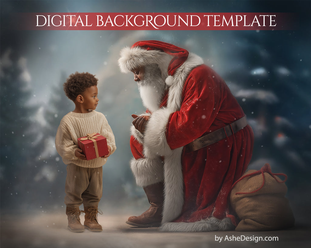 Digital Backdrop Set - Talking to Santa African American