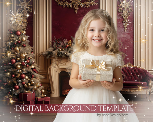 Digital Backdrop Set - Burgundy Christmas