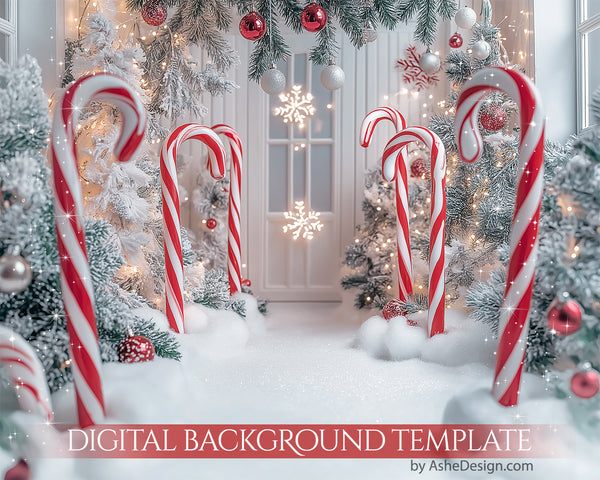 Digital Backdrop Set - Candy Cane Door