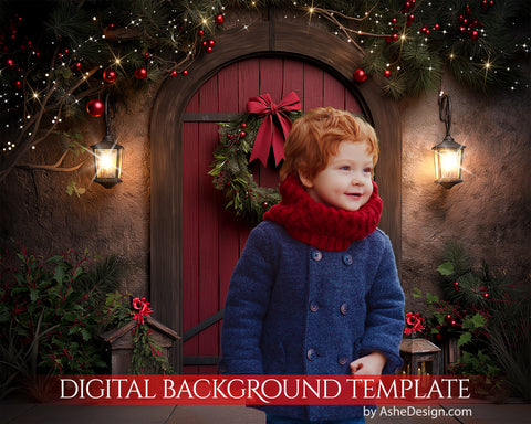 Digital Backdrop Set - Red Christmas Door