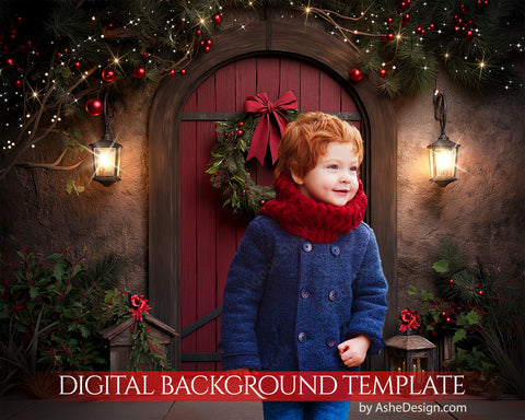 Digital Backdrop Set - Red Christmas Door