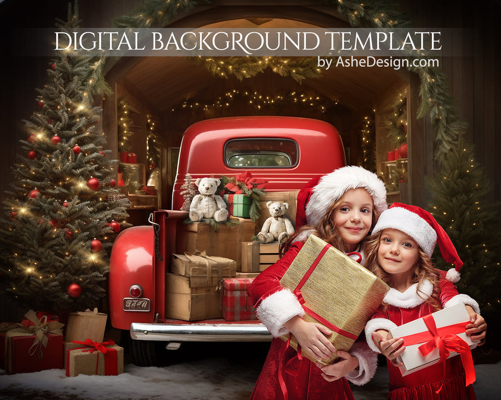 Digitally Mastered Photography Backdrops - Red Christmas Truck