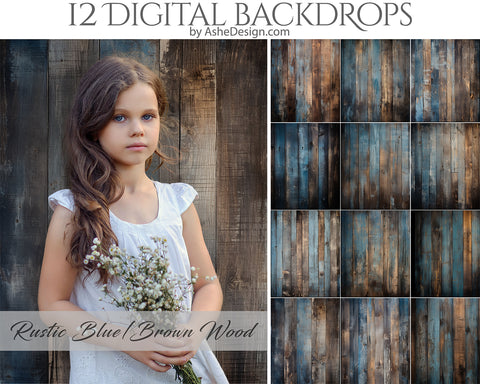 Rustic Blue and Brown Wood Digital Photography Backdrops