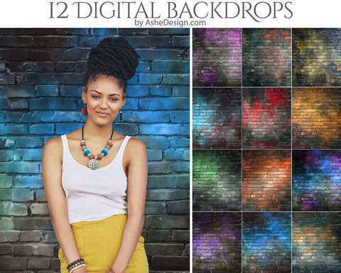 Digital Photography Backdrops - Colored Brick Grunge