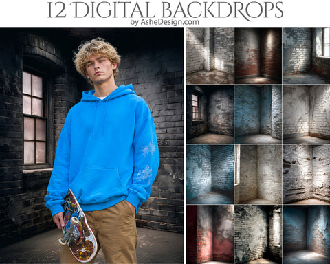 Digital Photography Backdrops - Corner Brick Grunge