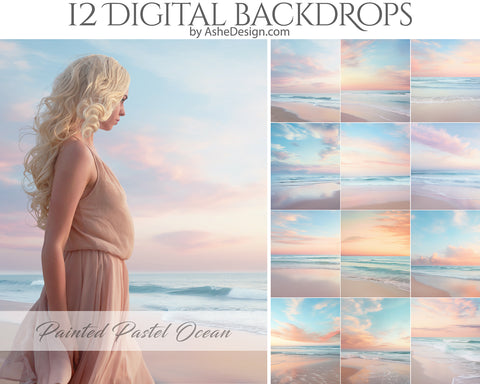 Digital Photography Backdrops - Painted Pastel Ocean