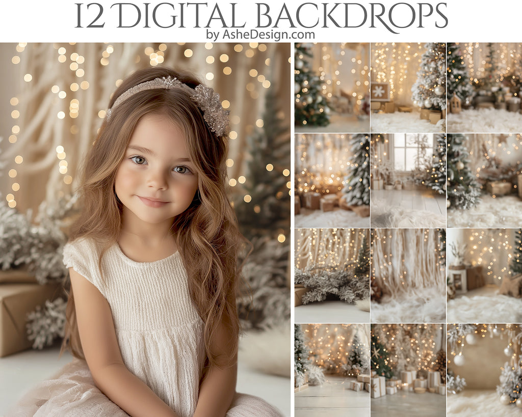 Digital Photography Backdrops - Golden Holiday Bokeh