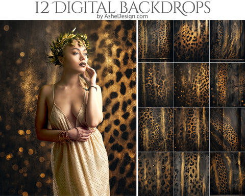 Digital Photography Backdrops - Golden Leopard Walls