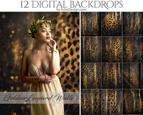 Digital Photography Backdrops - Golden Leopard Walls