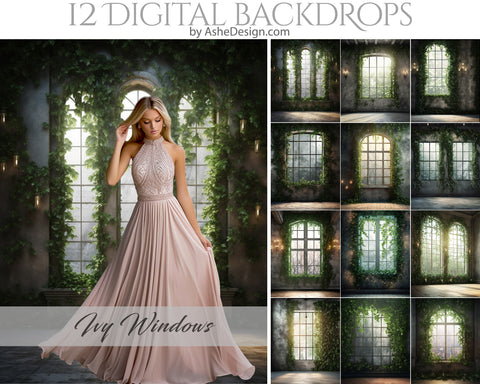 Fine Art Digital Photography Backdrops - Ivy Windows