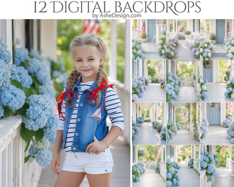 Digital Photography Backdrops - Patriotic Summer Porches