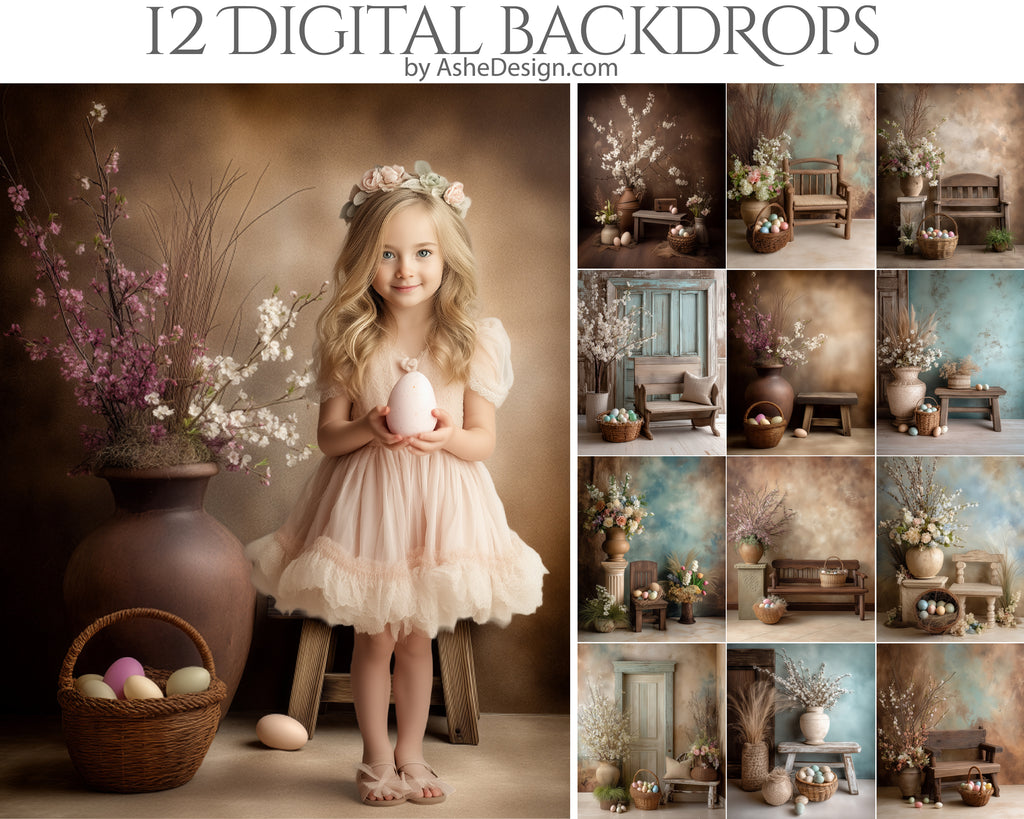 Digital Photography Backdrops - Rustic Easter Benches