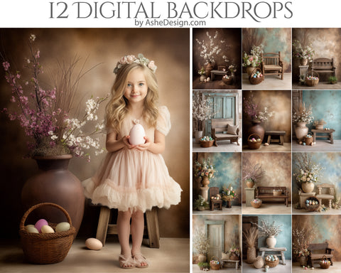 Digital Photography Backdrops - Rustic Easter Benches