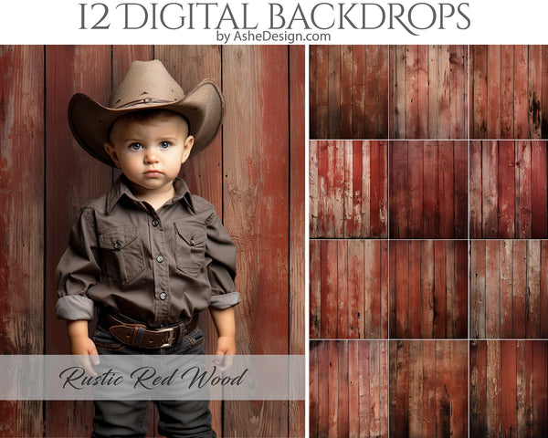 Rustic Red Wood Digital Photography Backdrops