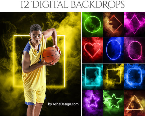 Digital Photography Backdrops - Smokey Neon Shapes