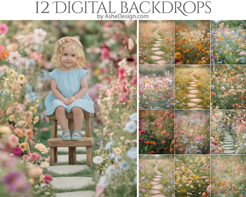 Digital Photography Backdrops - Spring Flower Fields