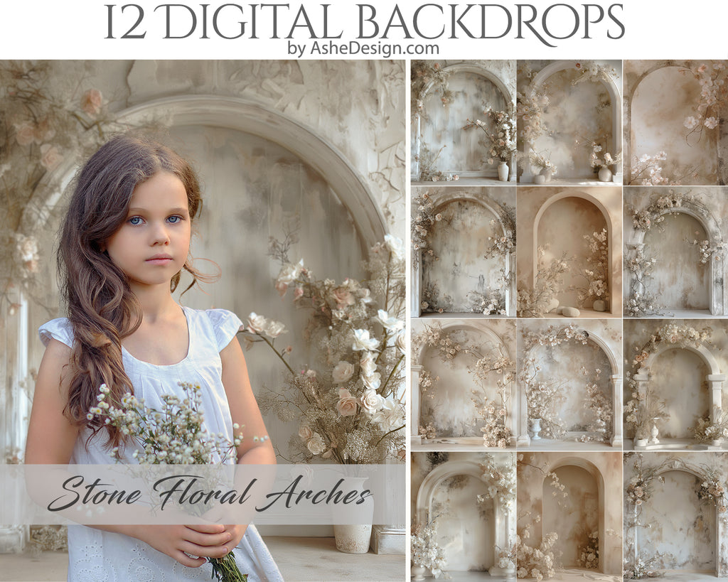 Digital Photography Backdrops - Stone Floral Arches