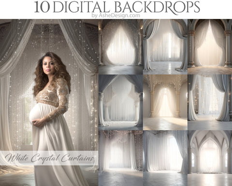 White Crystal Curtains Digital Photography Backdrops