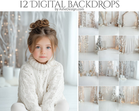 Digital Photography Backdrops - White Holiday Bokeh