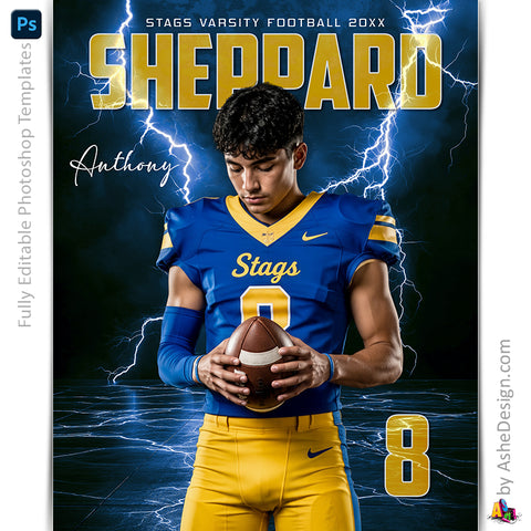 Amped Effects - Colored Lightning Strikes Sports Poster Template For Photoshop