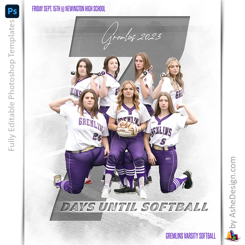 Amped Effects - Countdown Softball Sports Poster Template For Photoshop