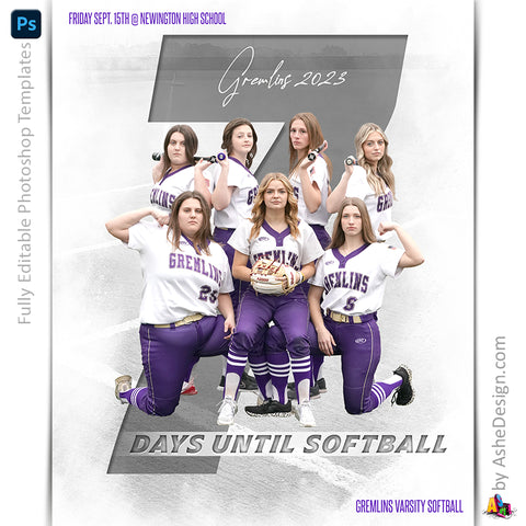 Amped Effects - Countdown Softball Sports Poster Template For Photoshop