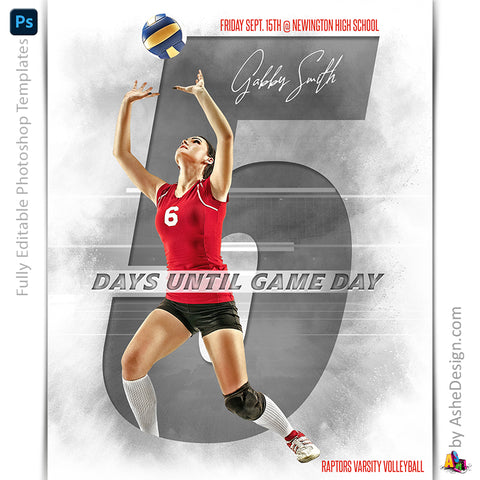 Amped Effects - Countdown Volleyball Sports Poster Template For Photoshop