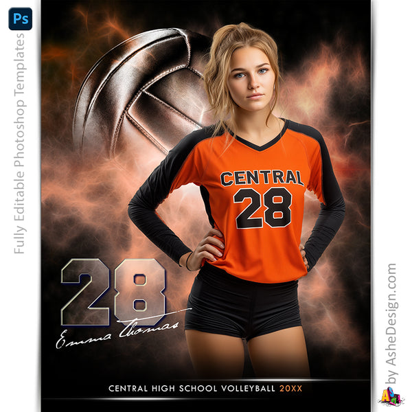 Amped Effects - Electric Explosion Volleyball Poster Template For Photoshop