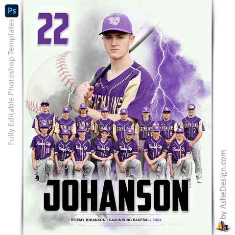 Amped Effects - Electrified Baseball Poster Template For Photoshop